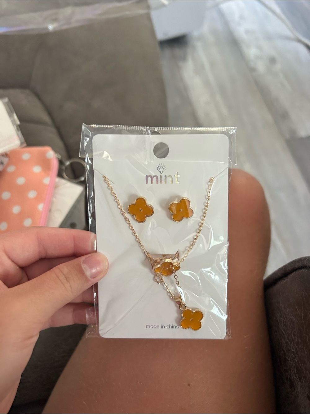 4/$50 clover mint Girls' Gold-Tone Yellow Flower Necklace & Earring Set